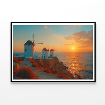 Buildings on a Rocky Shore, Sky In Greece Home Decor Premium Quality Poster Print Choose Your Sizes