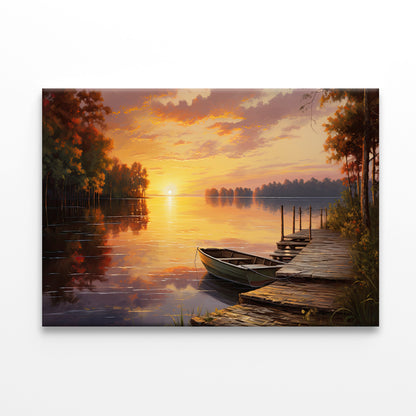 A Sunset over a Lake with Trees and Clouds Print 100% Australian Made