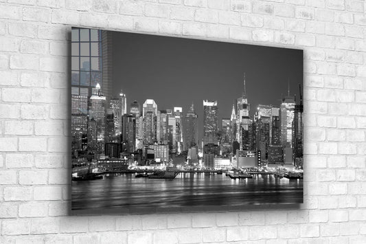 City Night Sea B&W View UV Direct Aluminum Print Australian Made Quality