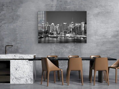 City Night Sea B&W View UV Direct Aluminum Print Australian Made Quality