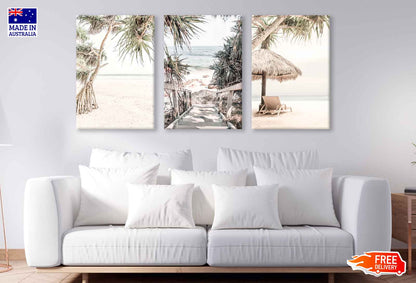 3 Set of Beach with Trees View High Quality Print 100% Australian Made Wall Canvas Ready to Hang