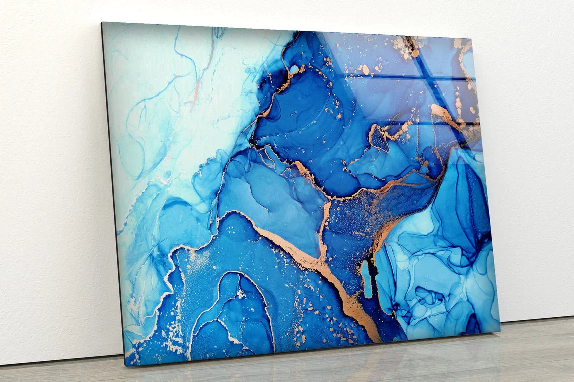 Blue & Gold Abstract UV Direct Aluminum Print Australian Made Quality