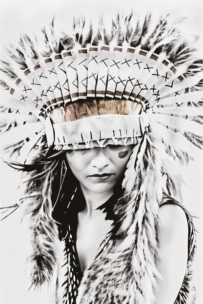 Red Indian Woman Headdress Neutral Color Print 100% Australian Made