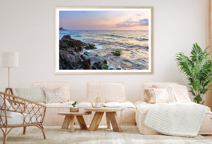 Rocky Beach with a Large Body of Water & Sky Home Decor Premium Quality Poster Print Choose Your Sizes