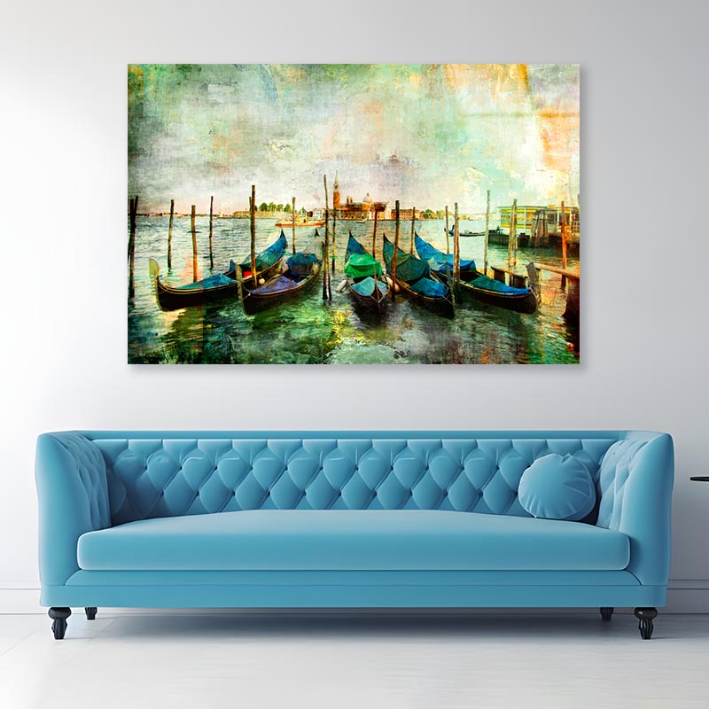 Gondolas - Beautiful Venetian Pictures - Oil Painting Style Acrylic Glass Print Tempered Glass Wall Art 100% Made in Australia Ready to Hang