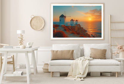 Buildings on a Rocky Shore, Sky In Greece Home Decor Premium Quality Poster Print Choose Your Sizes