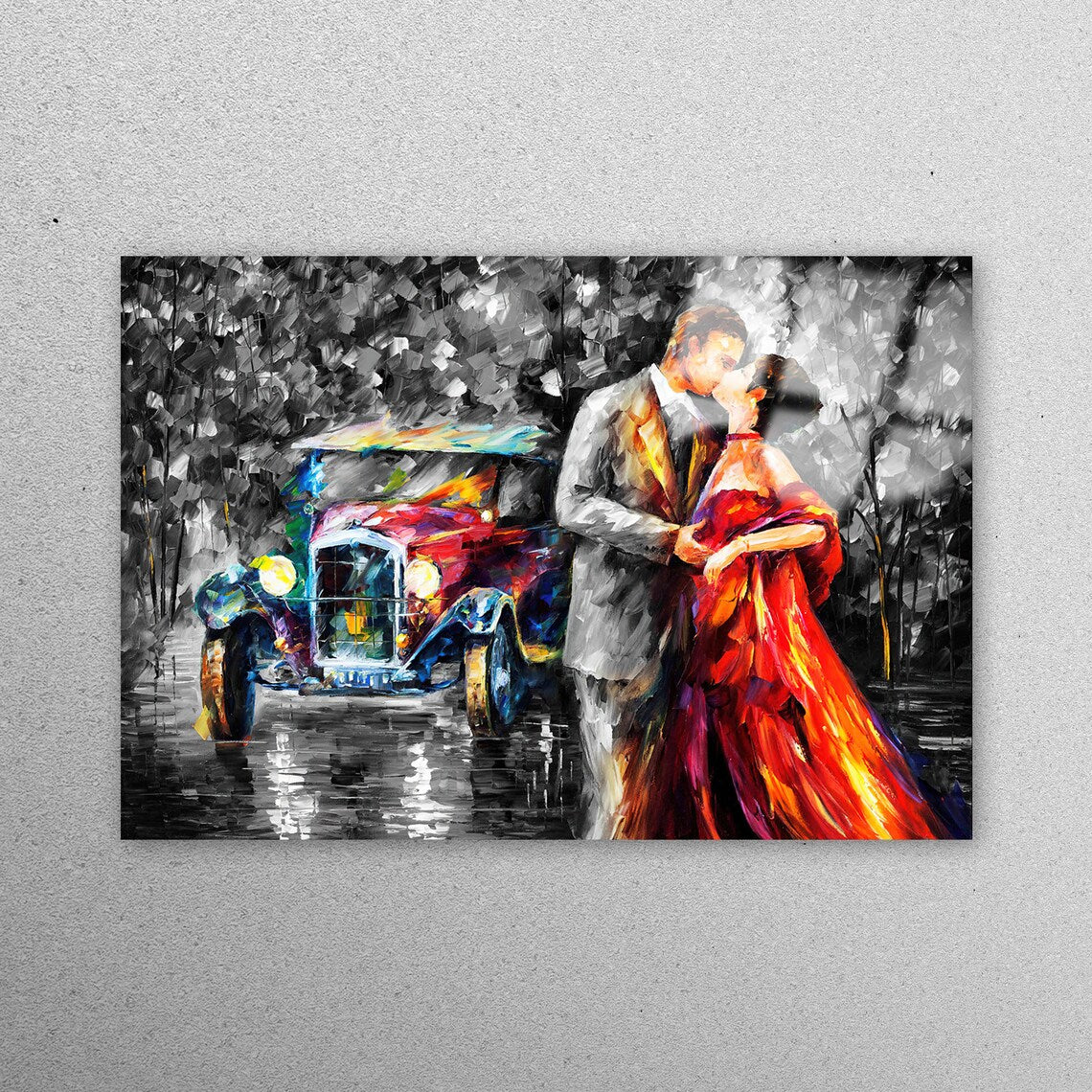 Kissing Couple Painting Acrylic Glass Print Tempered Glass Wall Art 100% Made in Australia Ready to Hang