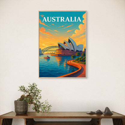 Australia Sydney Opera House and Harbour Bridge Scenery Travel Poster Print Wall Art