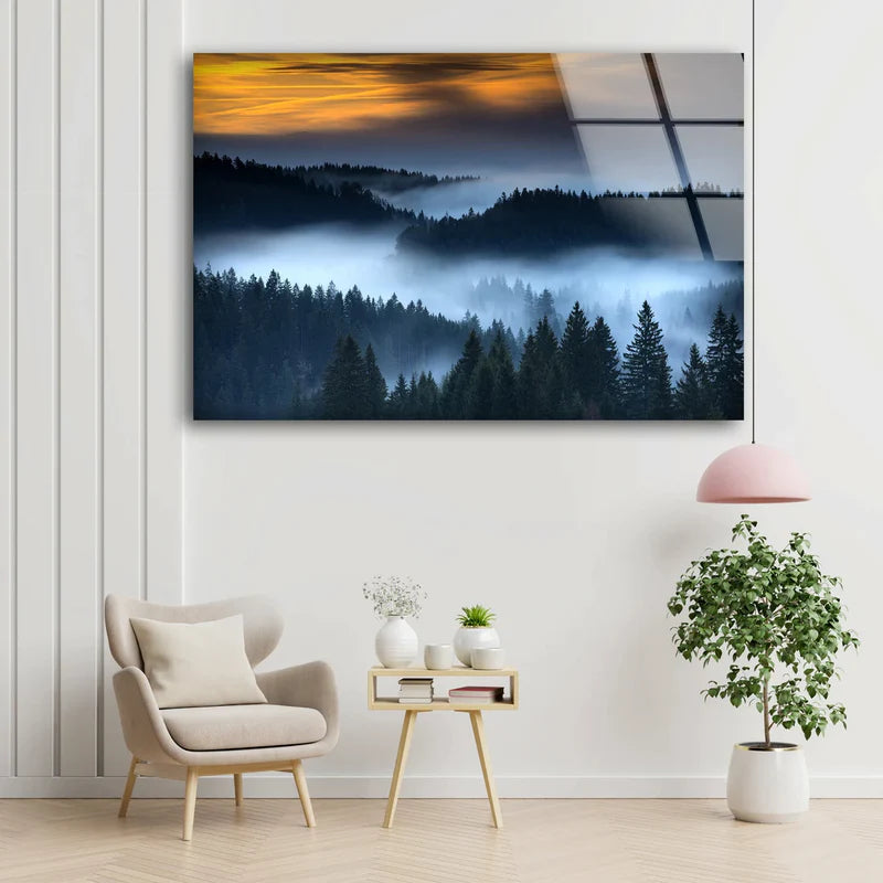 Misty Forest Sunset Sky UV Direct Aluminum Print Australian Made Quality