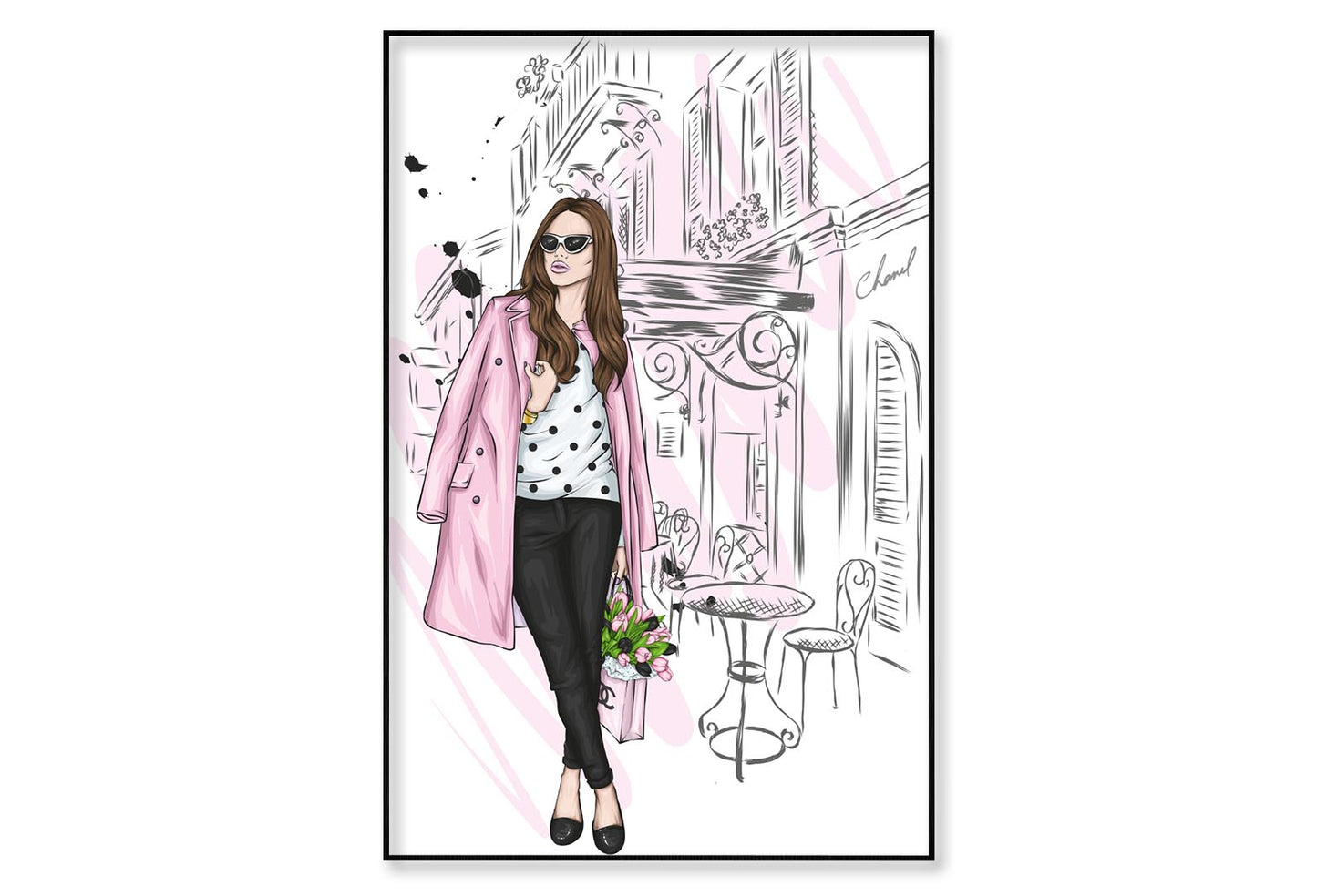 Modern Fashion Store with Girl Wall Art Limited Edition High Quality Print Canvas Box Framed Black