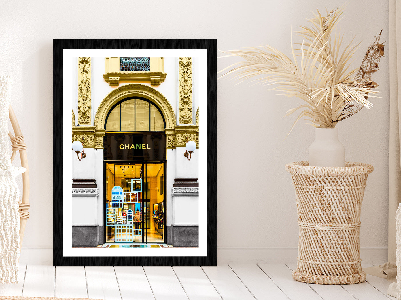 Gold Fashion Store Front View Photograph Glass Framed Wall Art, Ready to Hang Quality Print With White Border Black