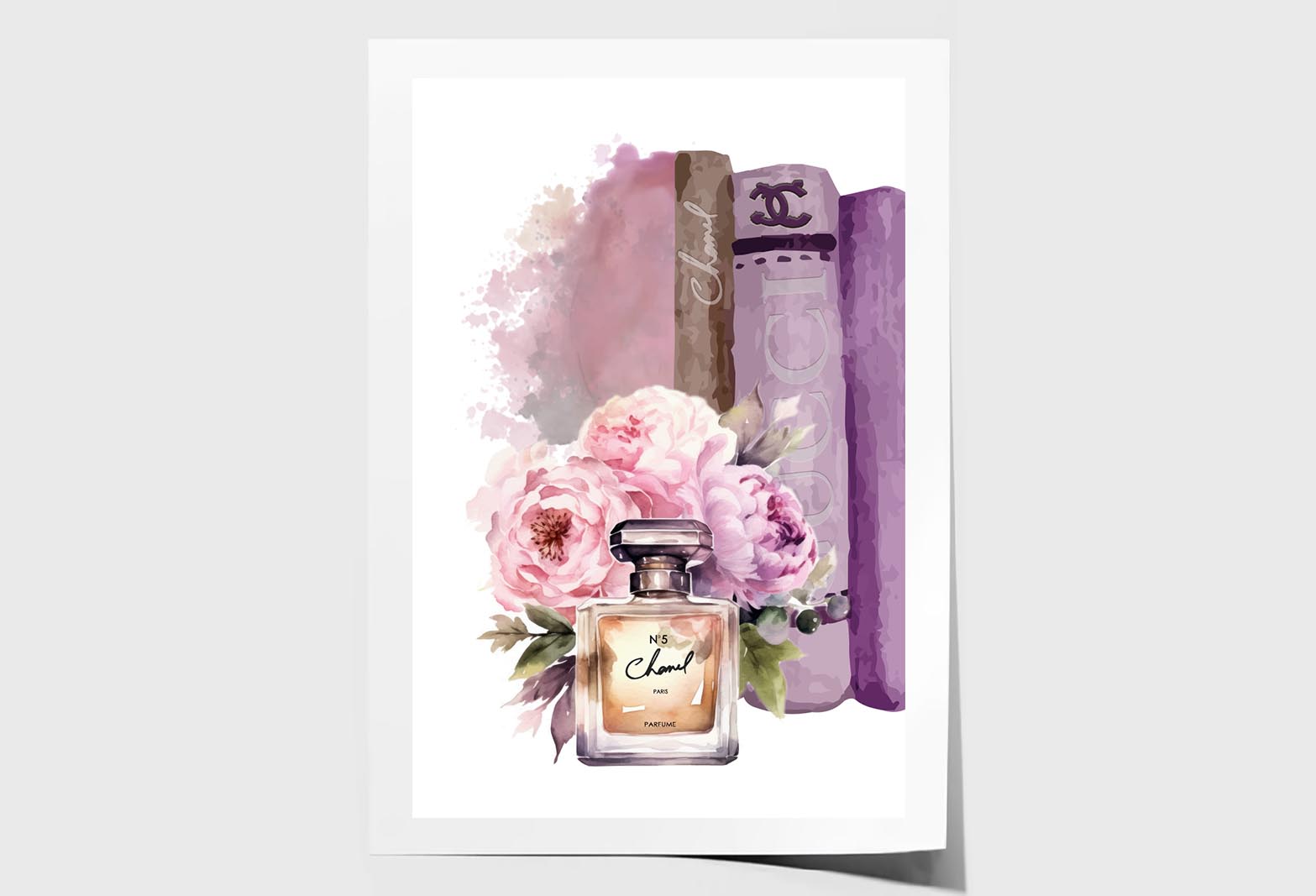 Brown Pink Shaded Perfume and Book set Wall Art Limited Edition High Quality Print Unframed Roll Canvas None