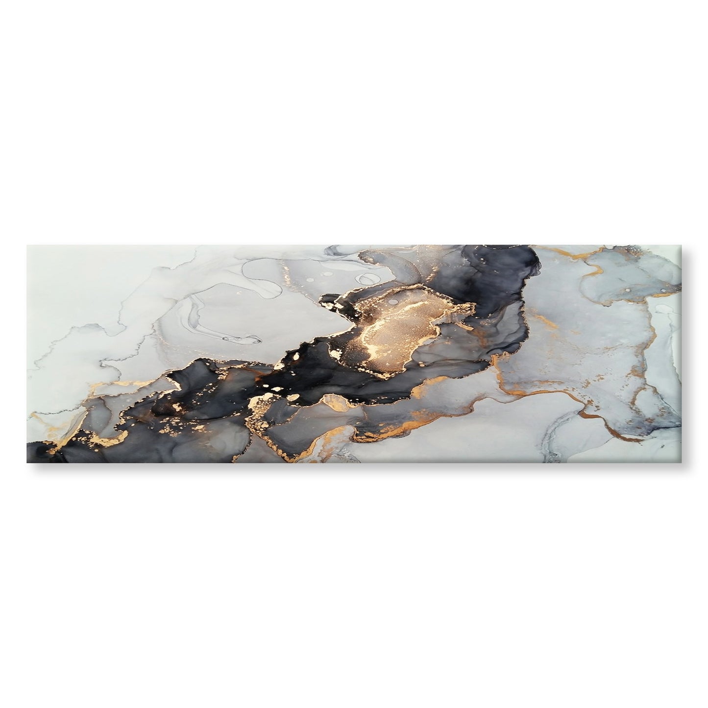 Panoramic Canvas Black & Gold Abstract High Quality 100% Australian made wall Canvas Print ready to hang