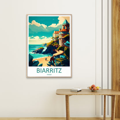 Biarritz France Coast French Riviera Landscape White House & Sea Travel Poster Print Wall Art