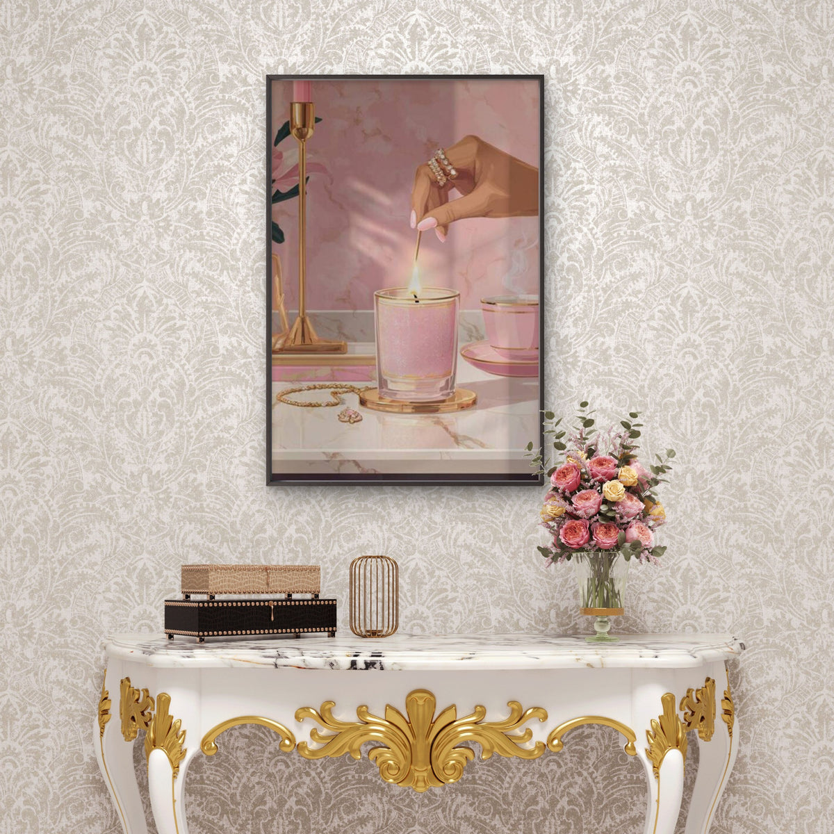 Scented Candle Pink Golden Female Illustration Fashion Home Decor Premium Quality Poster Print Choose Your Sizes