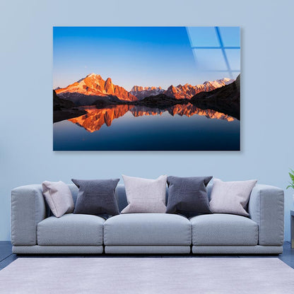 Mountain Landscape at Sunset with Reflection in Lake Acrylic Glass Print Tempered Glass Wall Art 100% Made in Australia Ready to Hang