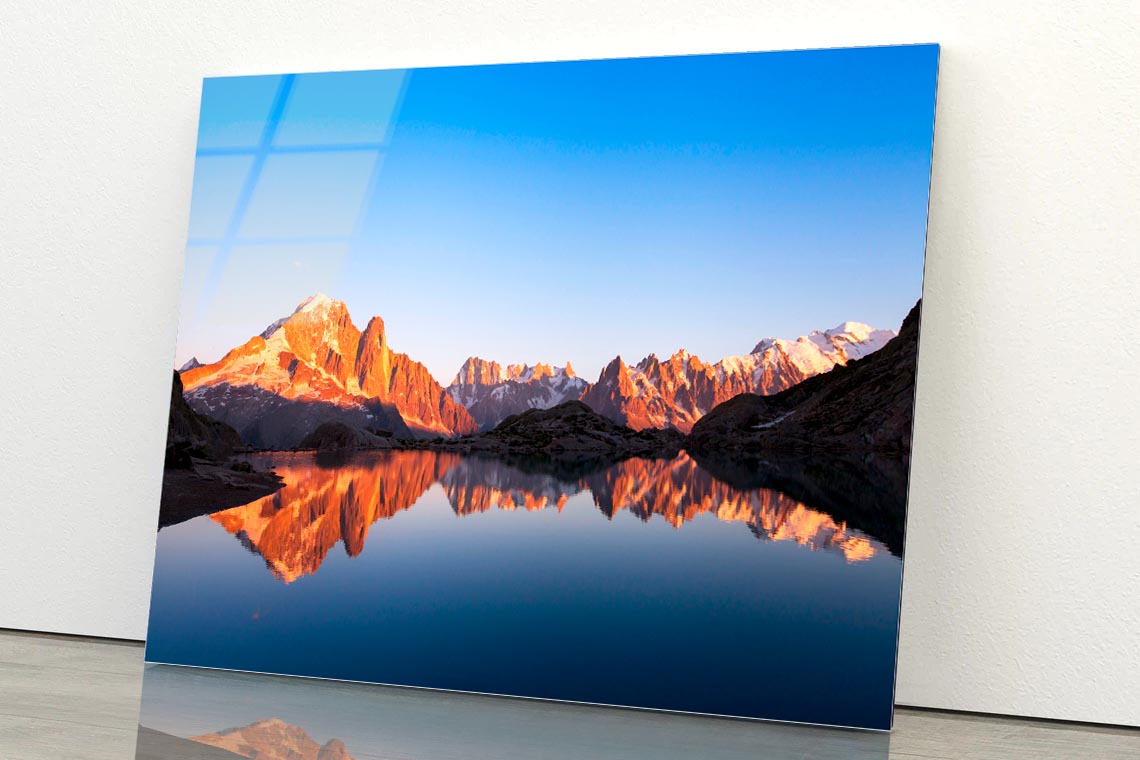 Mountain Landscape at Sunset with Reflection in Lake Acrylic Glass Print Tempered Glass Wall Art 100% Made in Australia Ready to Hang