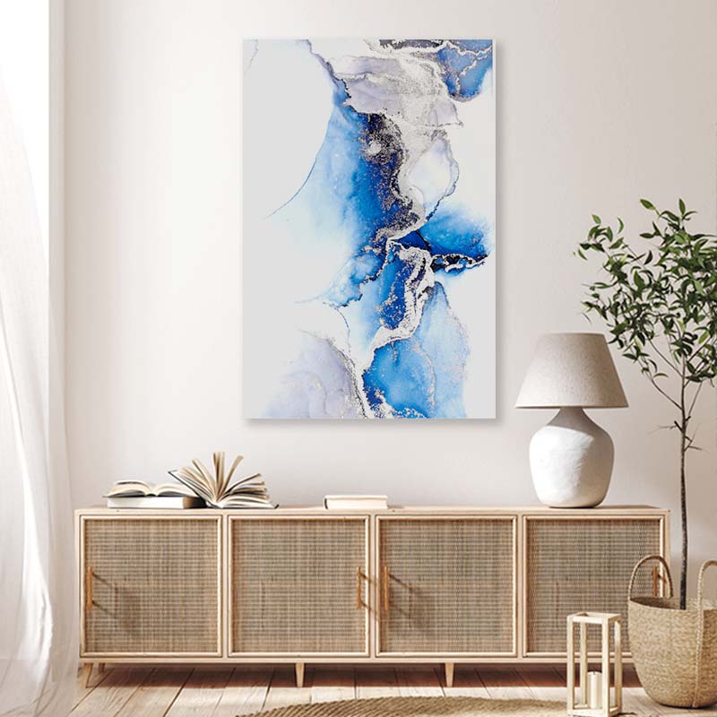 Blue & Silver Abstract Acrylic Glass Print Tempered Glass Wall Art 100% Made in Australia Ready to Hang