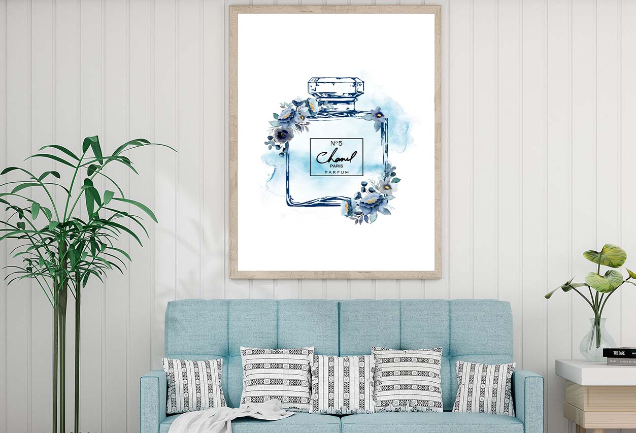 Fashion Perfume with Blue Shaded Flowers Design Home Decor Premium Quality Poster Print Choose Your Sizes