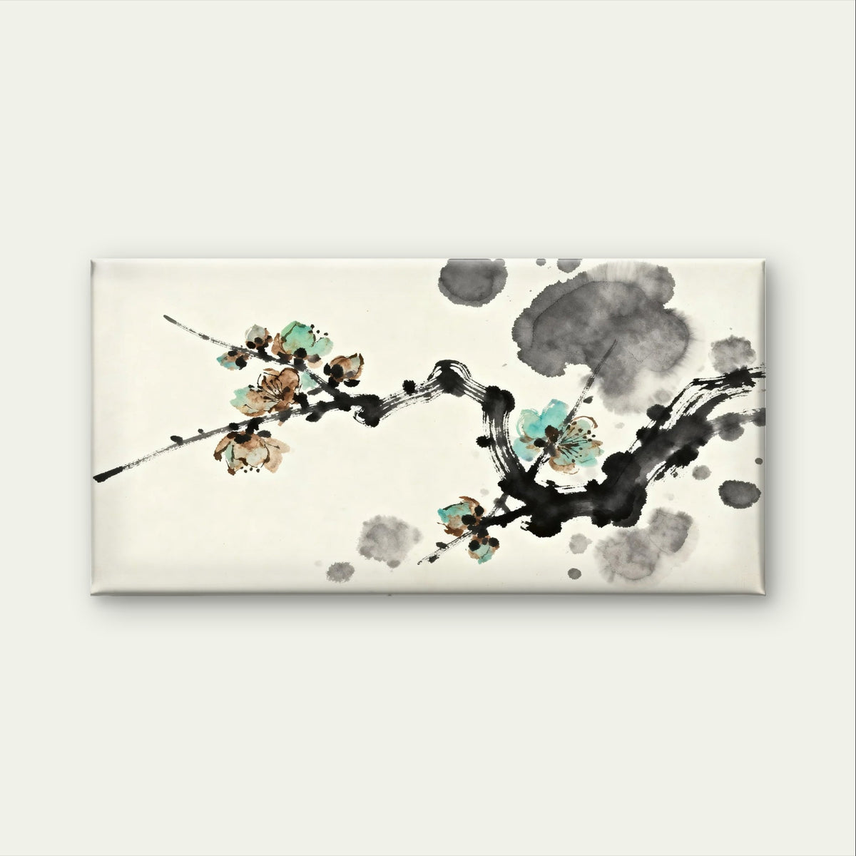 Chinese Ink Wash Plum Blossom Floral Painting Wall Art Canvas Office Home Framed 120x60cm