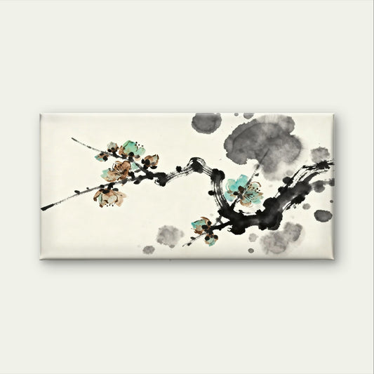 Chinese Ink Wash Plum Blossom Floral Painting Wall Art Canvas Office Home Framed 120x60cm