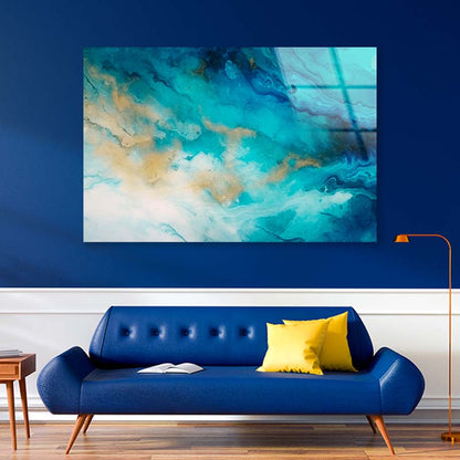 Gold Blue Abstract Acrylic Glass Print Tempered Glass Wall Art 100% Made in Australia Ready to Hang