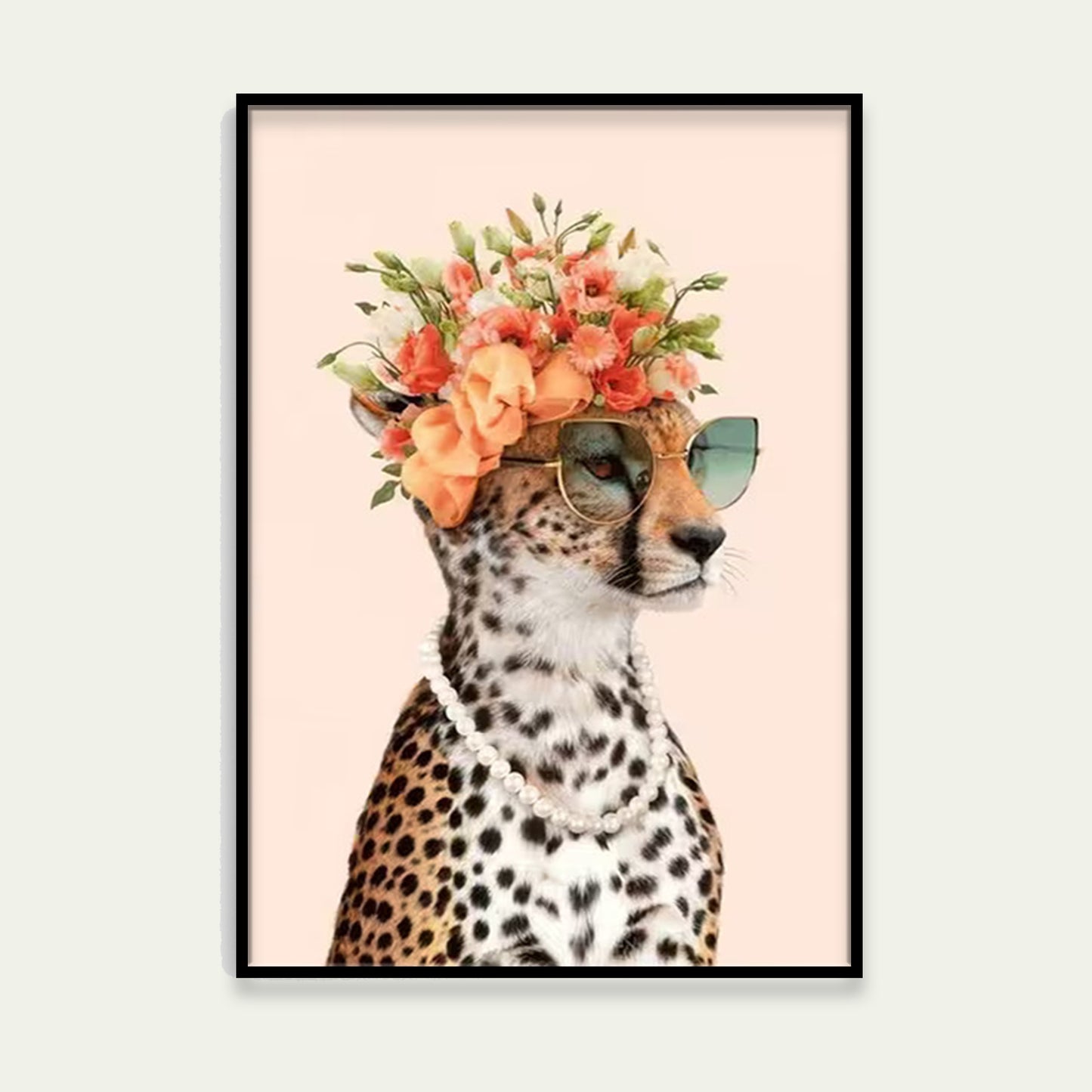 Leopard with Flowers & Glasses Fashion Home Decor Premium Quality Poster Print Choose Your Sizes
