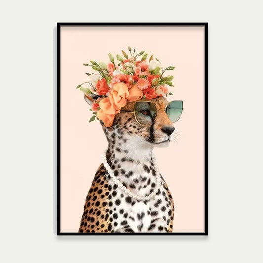 Leopard with Flowers & Glasses Fashion Home Decor Premium Quality Poster Print Choose Your Sizes