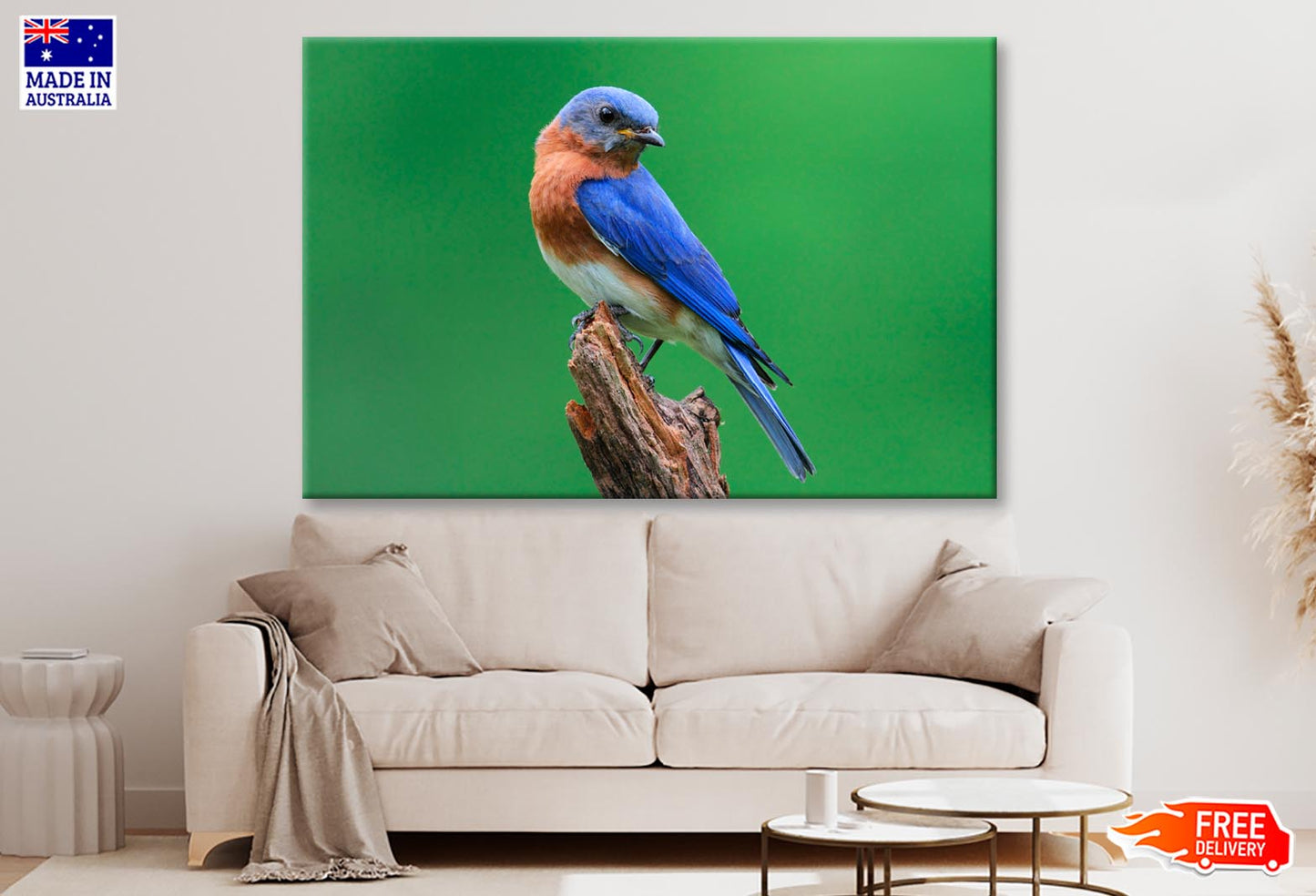 Blue Bird Sitting on Top of a Tree Branch  Wall Art Decor 100% Australian Made