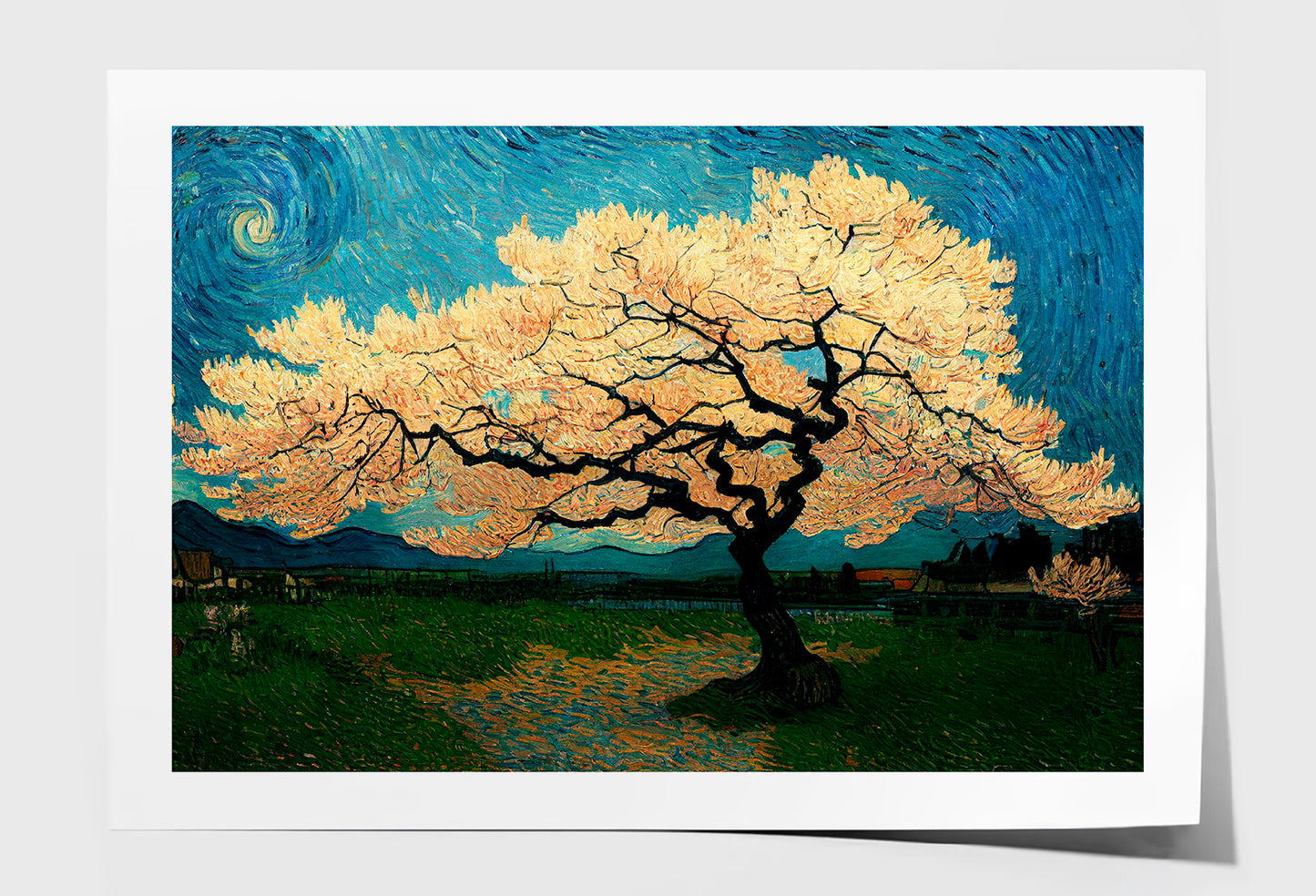 Japanese Cherry Tree In Green Meadow Oil Painting Limited Edition High Quality Print Unframed Roll Canvas None