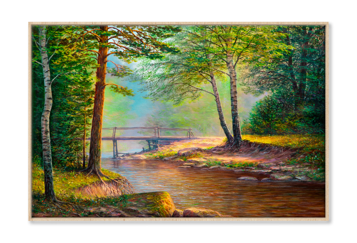 Forest River View Oil Painting Wall Art Limited Edition High Quality Print Canvas Box Framed Natural