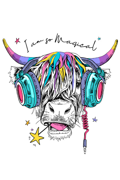 Magical Cow Pink Headphones Graphic 40x60cm Metal Print Ready to Hang