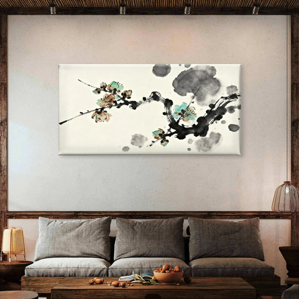 Chinese Ink Wash Plum Blossom Floral Painting Wall Art Canvas Office Home Framed 120x60cm