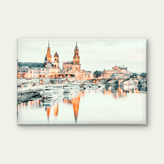Soft Toned Dresden Germany Architecture and Elbe River Wall Art Decor 100% Australian Made
