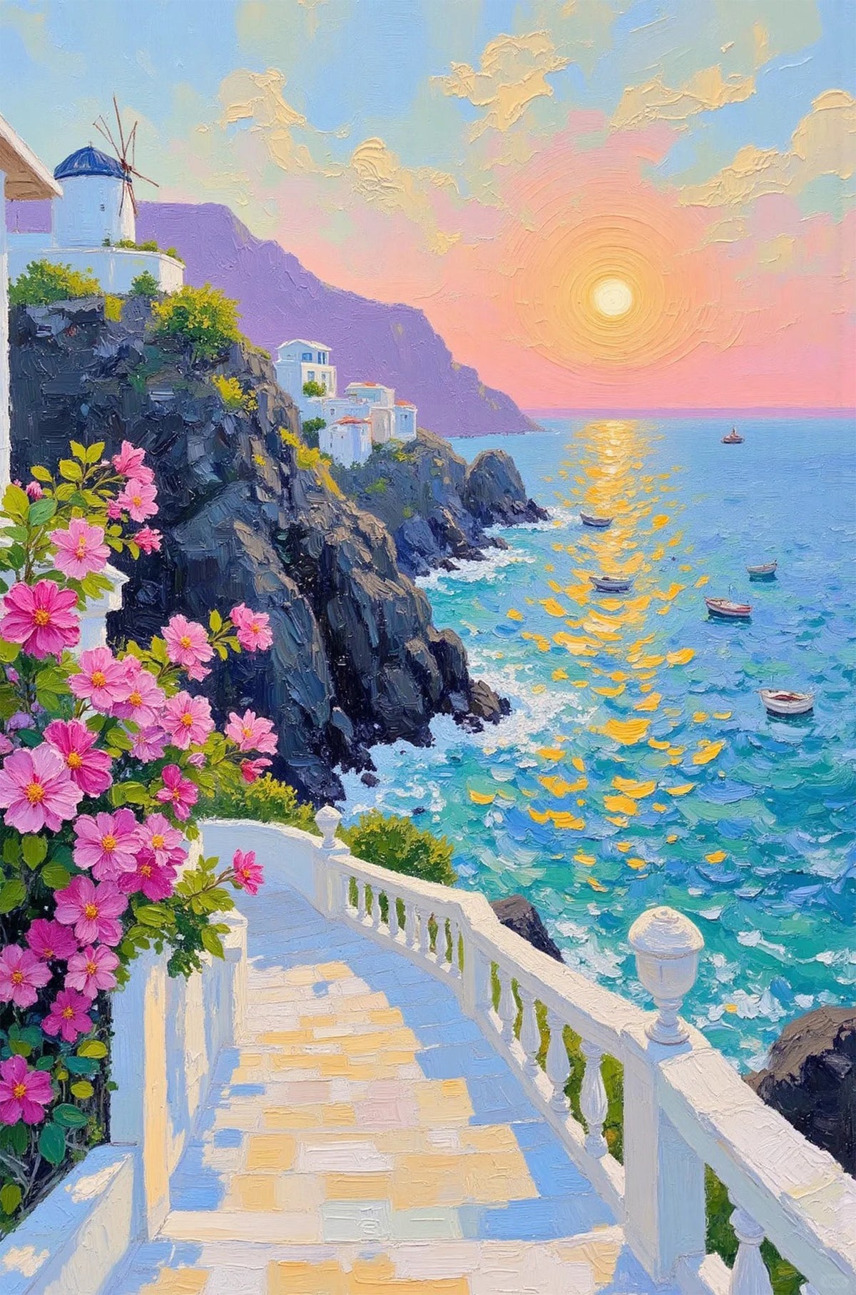 Santorini Greece Coastal Sunset 40x60cm Metal Print Ready to Hang