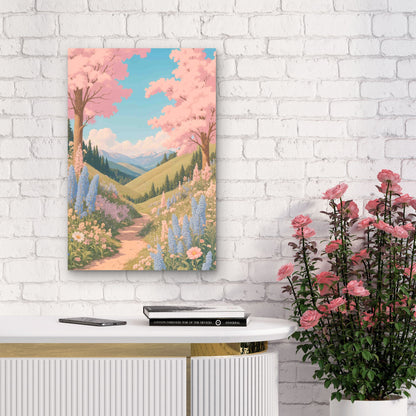 Sakura Mountain Path Scene 40x60cm Metal Print Ready to Hang