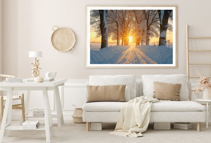 Winter with Tree Alley at Sunset Home Decor Premium Quality Poster Print Choose Your Sizes