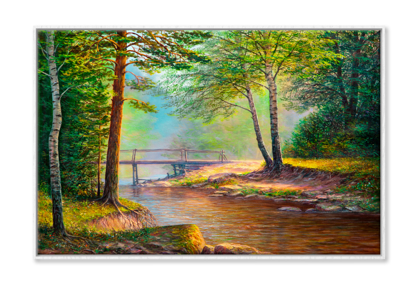 Forest River View Oil Painting Wall Art Limited Edition High Quality Print Canvas Box Framed White