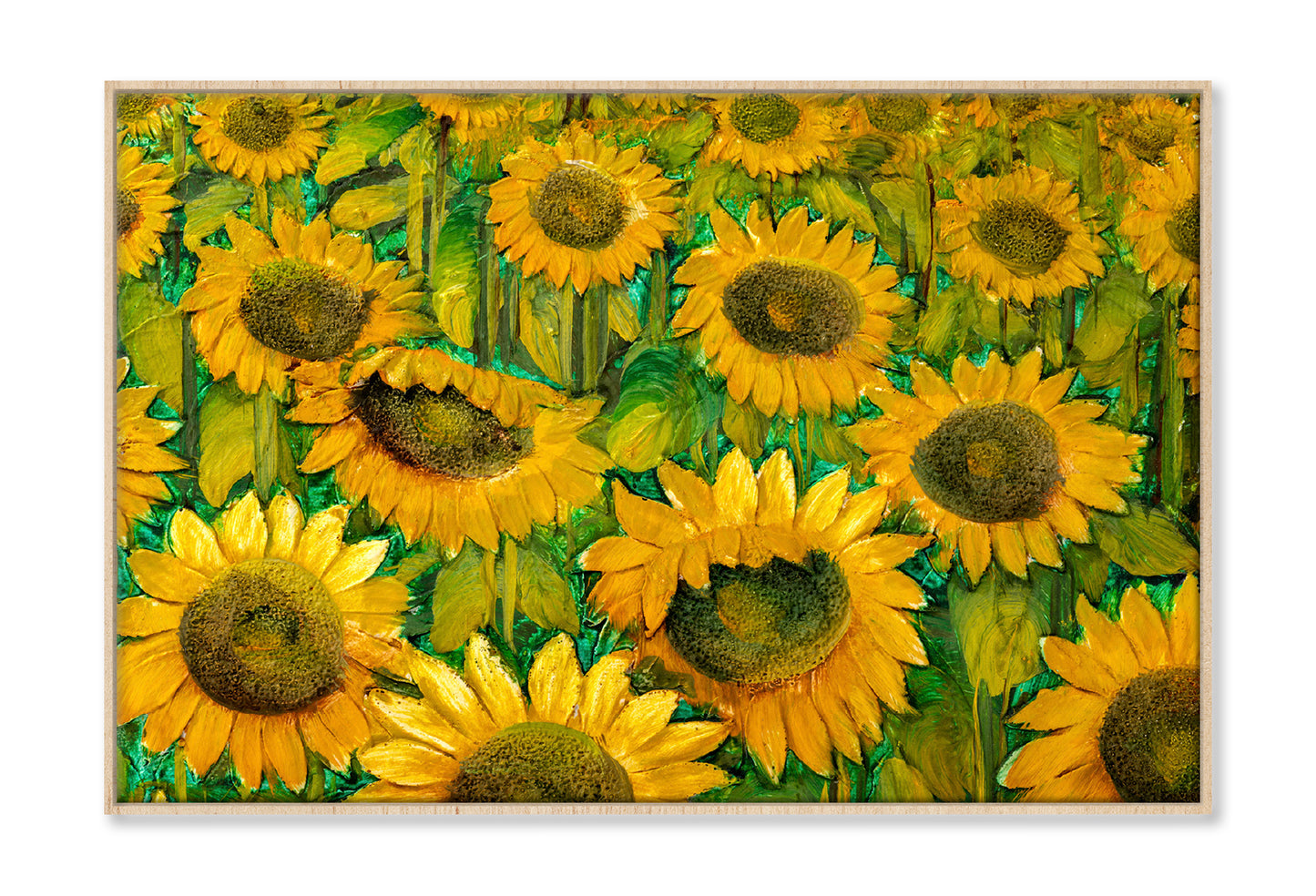 Sunflower Field Closeup Oil Painting Wall Art Limited Edition High Quality Print Canvas Box Framed Natural