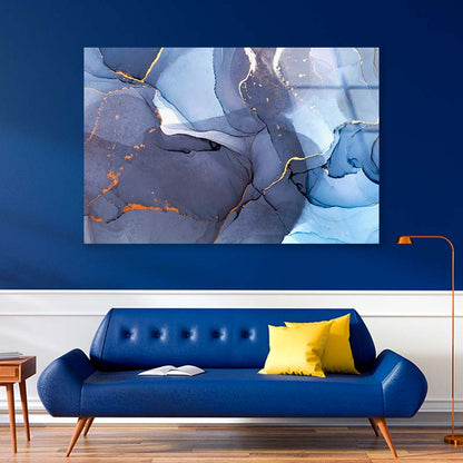 Blue and Gold Abstract Acrylic Glass Print Tempered Glass Wall Art 100% Made in Australia Ready to Hang