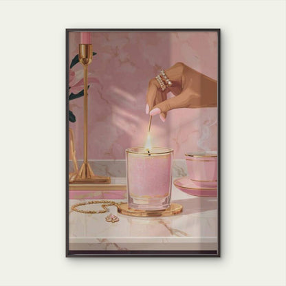 Scented Candle Pink Golden Female Illustration Fashion Home Decor Premium Quality Poster Print Choose Your Sizes