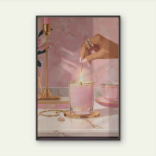 Scented Candle Pink Golden Female Illustration Fashion Home Decor Premium Quality Poster Print Choose Your Sizes