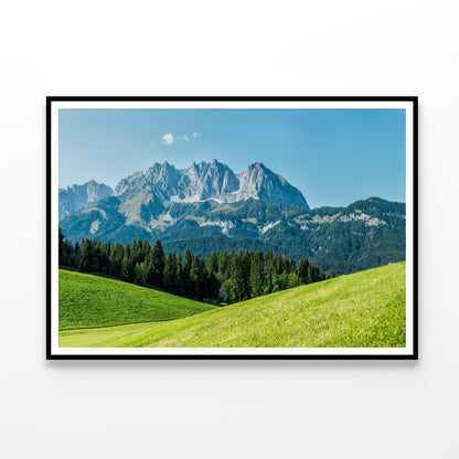 Green Meadows Nature Scenery with Mountains Home Decor Premium Quality Poster Print Choose Your Sizes