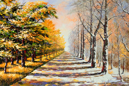 Allegory On Theme Winter Season & Autumn Season Painting Glass Framed Wall Art, Ready to Hang Quality Print