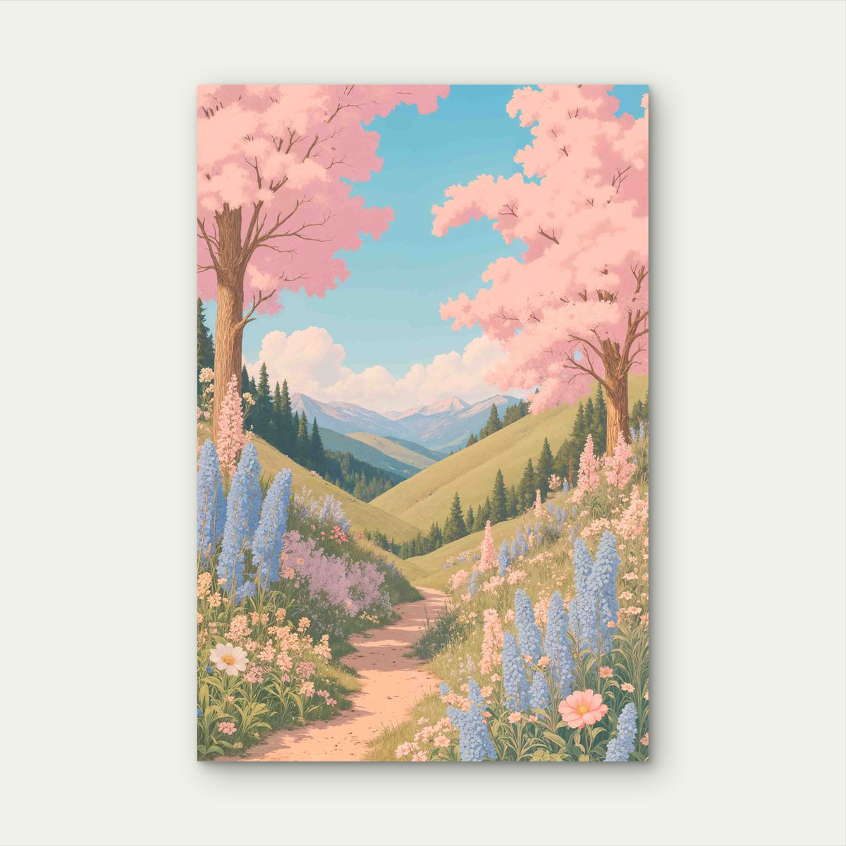 Sakura Mountain Path Scene 40x60cm Metal Print Ready to Hang