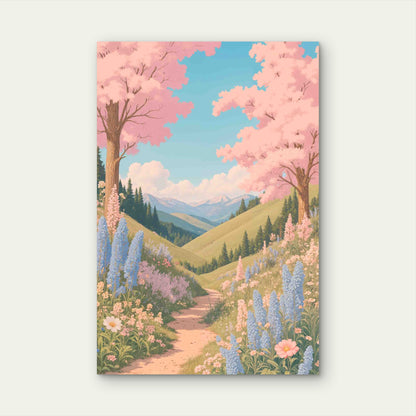Sakura Mountain Path Scene 40x60cm Metal Print Ready to Hang