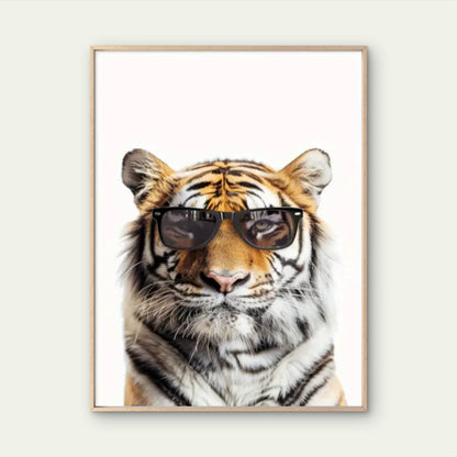 Minimalist Modern Tiger with Trendy Glasses Fashion Home Decor Premium Quality Poster Print Choose Your Sizes