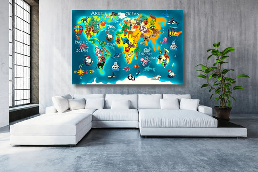 World Map For Kids UV Direct Aluminum Print Australian Made Quality