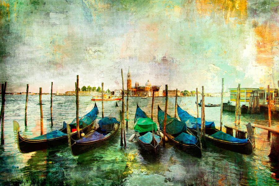 Gondolas - Beautiful Venetian Pictures - Oil Painting Style Wall Art Decor 100% Australian Made