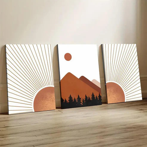 3pcs Abstract Terracotta Landscape Wall Art Set Canvas Unframed - High Quality Print 100% Australian Made Wall Canvas